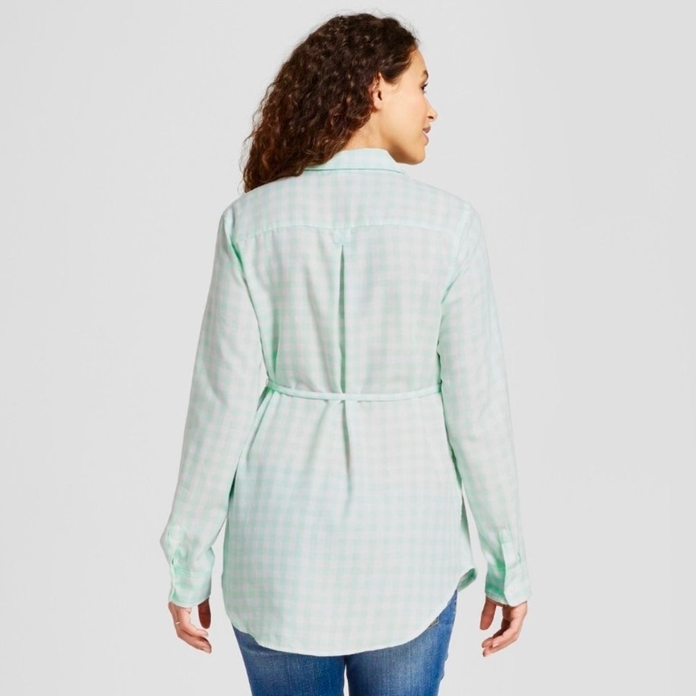 Isabel Maternity by Ingrid & Isabel Mint Green Plaid Popover Tunic Shirt Size M - Picture 3 of 8